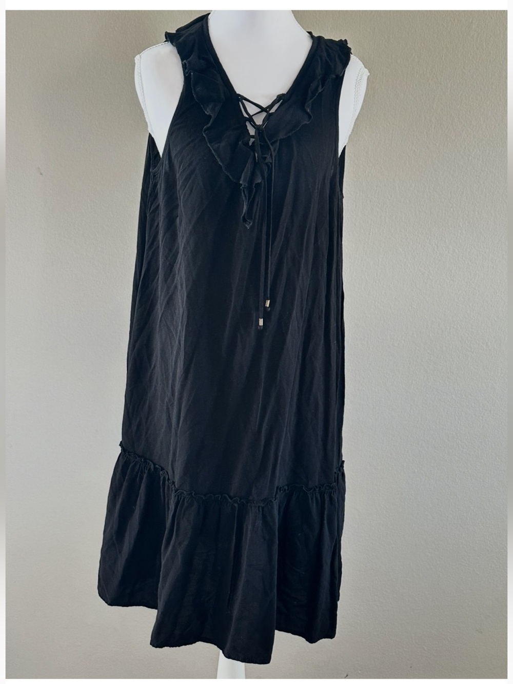 Kelly Renée Black Ruffle Lace-Up Sleeveless Midi Dress Size M